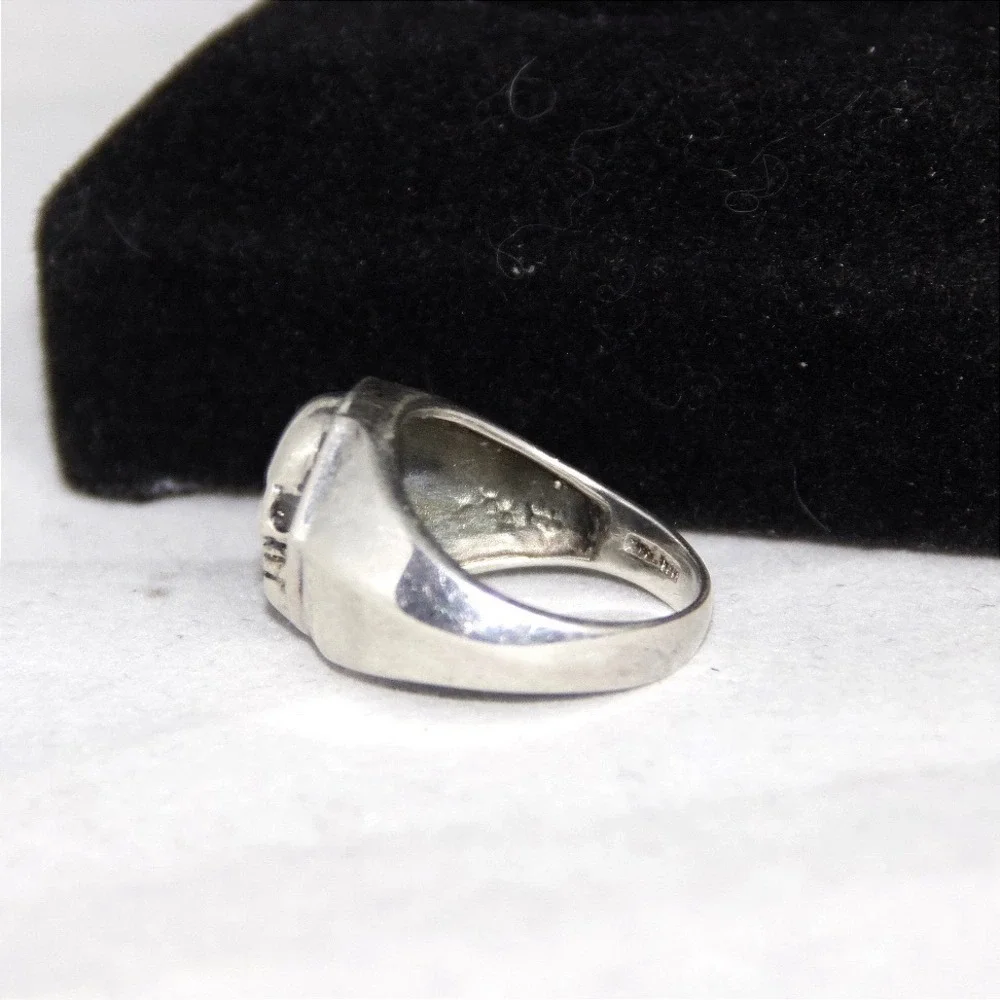 Sterling Silver Skull Signet Ring Hexagon Biker Gothic Band Sz 9.5
